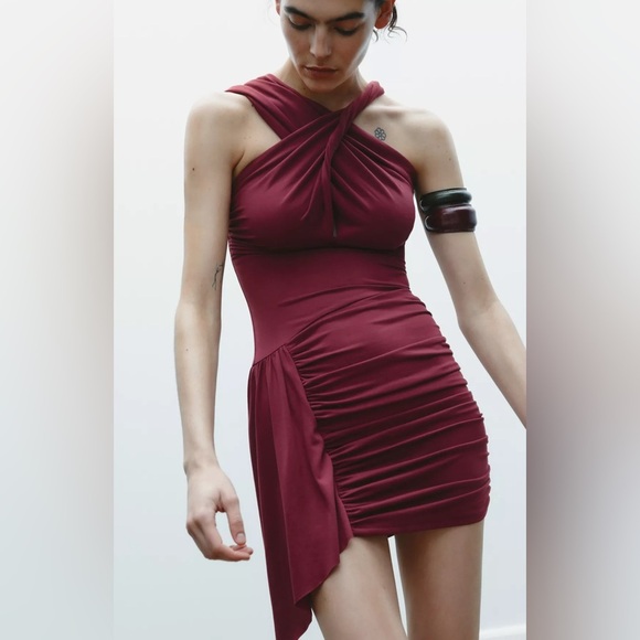 Zara flowly gathered mini dress - Picture 1 of 4